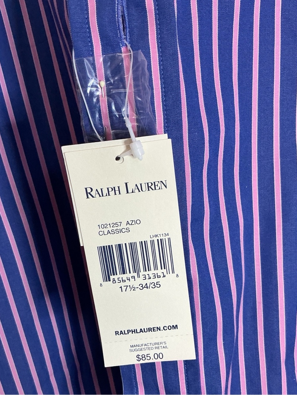 NWT Ralph Lauren Classic Fit Blue and Pink Men’s Button Down 17.5 34/35 - Picture 2 of 7